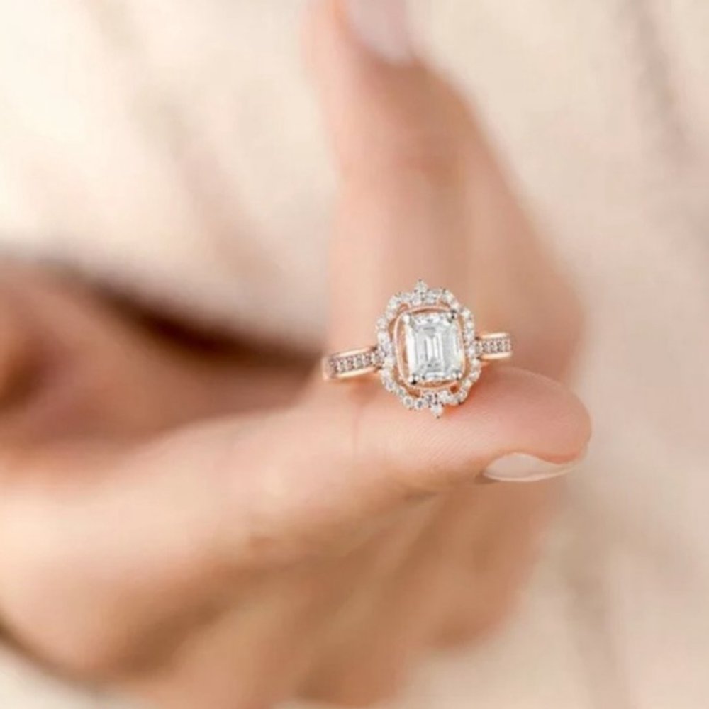 NEW Rose Gold Radiant Cut White Sapphire Ring - Picture 2 of 4